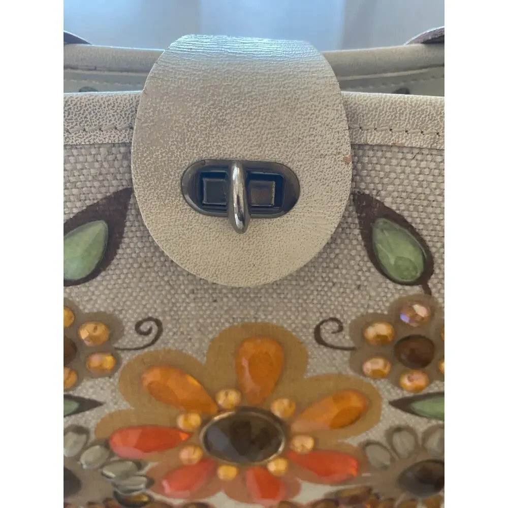 VTG Collin MCM Purse Handbag Flower Canvas Blossoms-Bright Wood Bottom READ - Picture 7 of 16